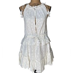 Skylar + Madison NEW White Eyelet Keyhole Smocked Summer Mini Dress Womens Small